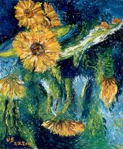 Uli Schulte: Sonnenblumen Öl auf Holz 50x60